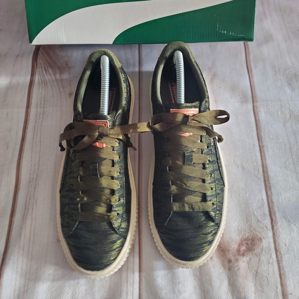 Puma Basket Platform, 8.5, Olive & Black Camouflage